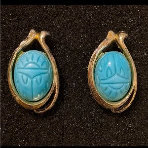 🟣Oval Scarab Cuff Links In Blue & Gold, Vintage